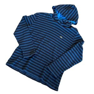 Lacoste Hoodie Men's US‎ L Blue Black Striped Regular Fit Thermal Waffle Hoodie